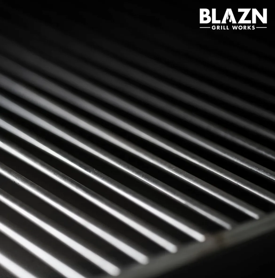 Blazn Grill Works Grand Slam Pellet Grill & Smoker, close-up of the stainless steel cooking grates
