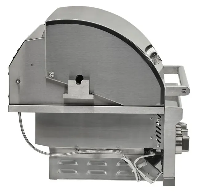 Coyote SL Series 30" Built-In Gas Grill with Sear Zone and Rotisserie, side view showing rotisserie motor mount