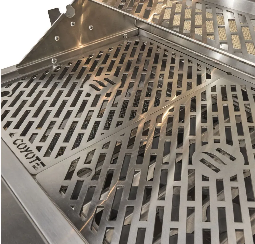 Coyote SL Series 30" Built-In Gas Grill with Sear Zone and Rotisserie, close-up of the laser-cut cooking grates