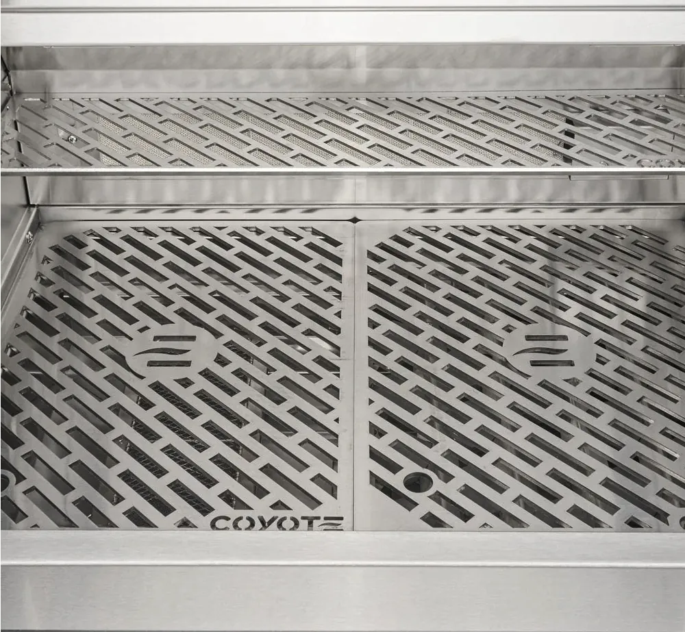 Coyote SL Series 30" Built-In Gas Grill with Sear Zone and Rotisserie, top-down view of cooking grates