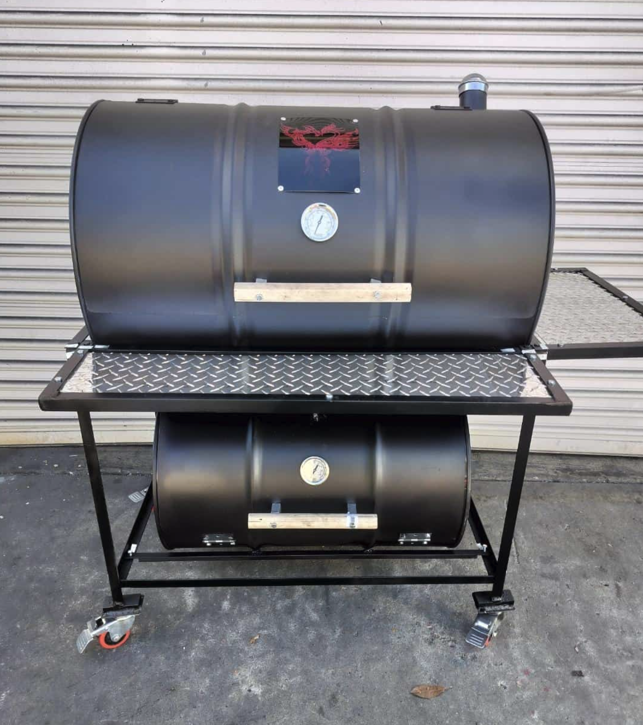 Moss Grills Vertical Single Barrel Smoker with lower firebox image — photo 2
