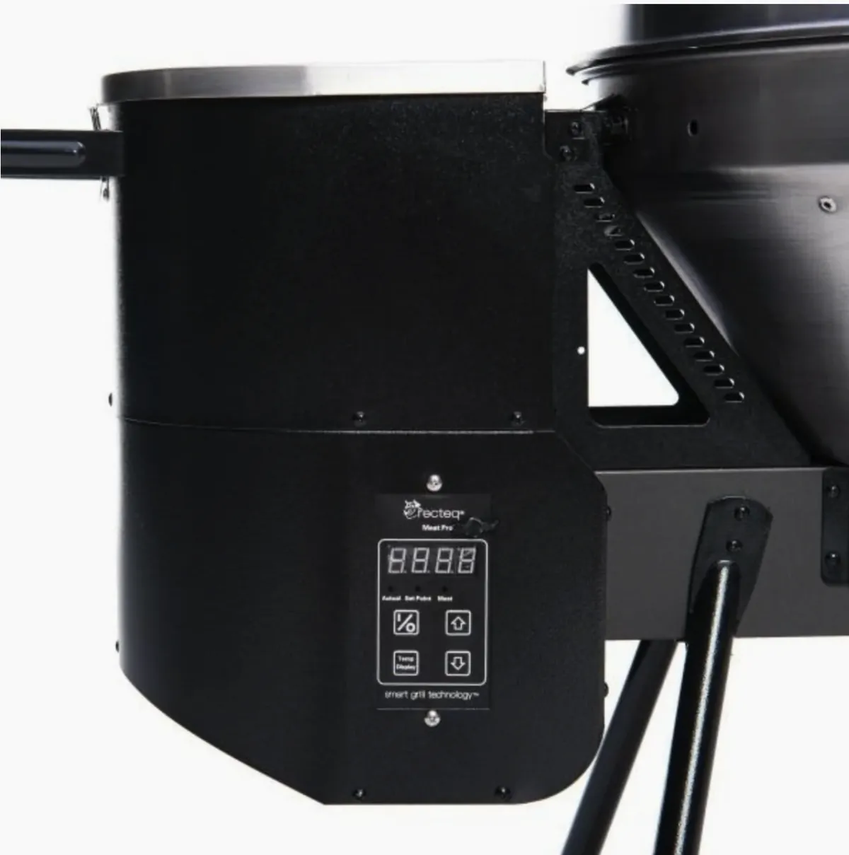 Recteq RT-B380 Bullseye Wood Pellet Grill, close-up of the pellet hopper and digital controller