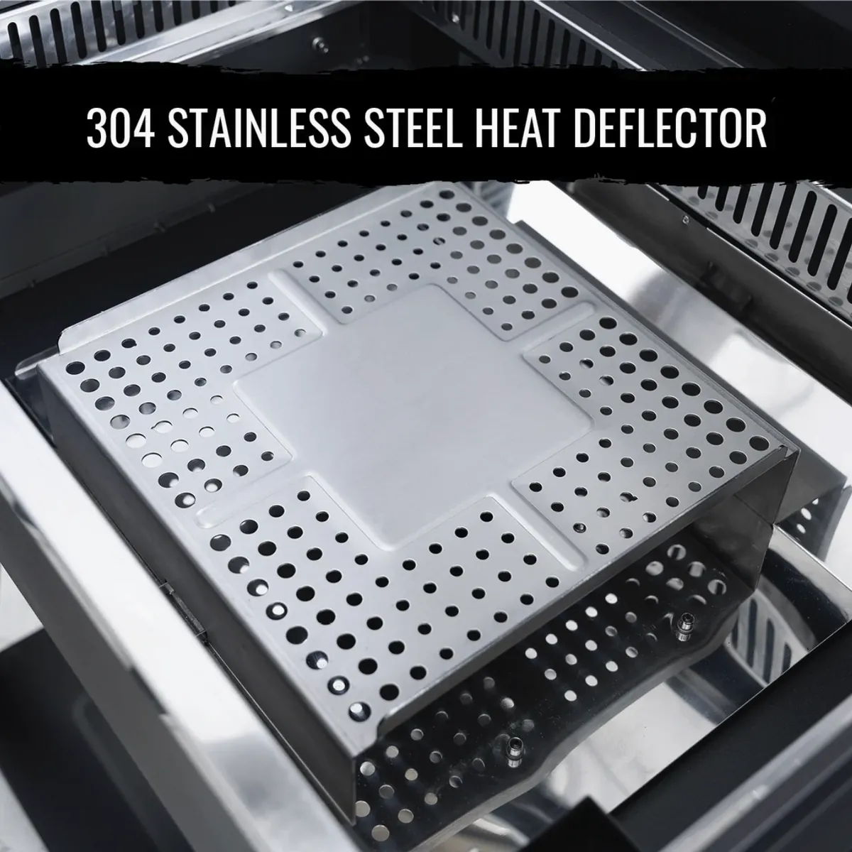 Recteq SmokeStone 480 Pellet Griddle, close-up of the 304 stainless steel heat deflector