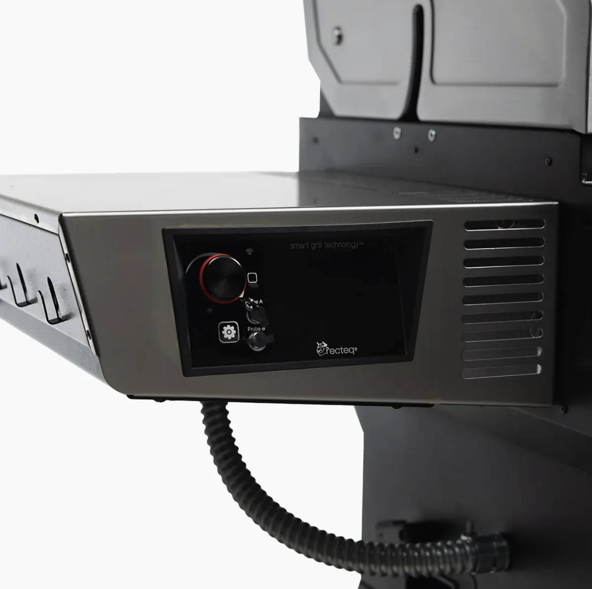 Recteq X-Fire Pro 825 Pellet Grill, close-up of the smart grill technology controller with dual probe ports