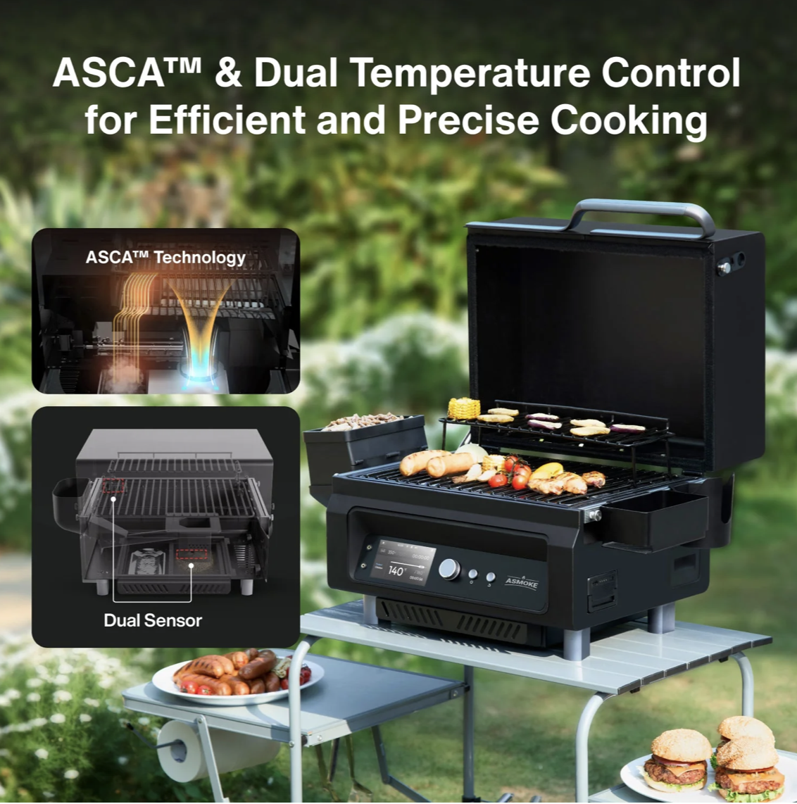 ASMOKE ESSENTIAL PORTABLE WOOD PELLET GRILL AND SMART SMOKER WITH BUILT - IN SCREEN image — photo 3