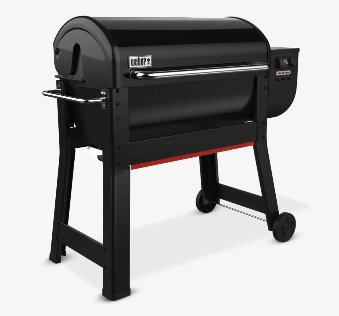 Weber Smoque XL Pellet Smoker, angled view from the left with lid closed
